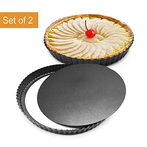 MZCH Bakeware 8 Inch Nonstick & Quick Release Coating Loose Bottom Quiche Tart Pan, Tart Pie Pan, Round Tart Quiche Pan with Removable Base set of 2