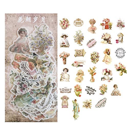 VANGOAL 60PCS Ephemera Pack, Elegant Note Stickers Easy Self-Adhesive Flowers Roses Garden Wildflowers Butterflies for Scrapbook, Notebook, Journal, Card Making, Letters (Flower Time)