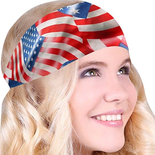FUN & FUNKY Work Out Headbands! SUPER FUN! The Flag - Choose From Over 30 Best No Slip Printed Headbands Stretchy One Size Fits Most Made in USA by Mom & Daughter:)