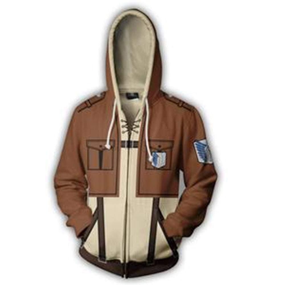 Khaki Anime Attack on Jacket Zip Up Print Long Sleeve Cosplay Costume Pocket Sweater Coats Cotton Unisex