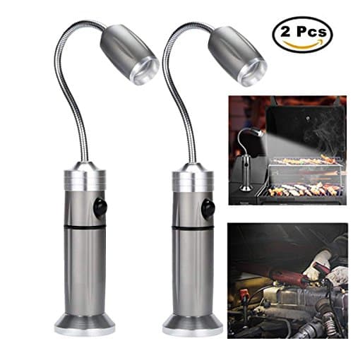 Barbecue Grill Light with Super-Bright LED Lights 3 Modes, Magnetic Base Flexible Gooseneck BBQ Light for Grilling, for Any Gas, Charcoal, Electric Grill 2Pcs/Pack/Batteries Not Included (Silver)