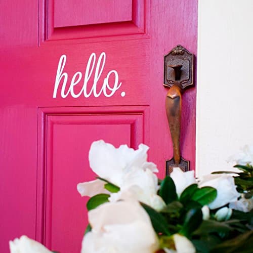 White Hello Front Door Vinyl Decal Cursive Handwriting Wall Art Décor Sticker Lettering Removable