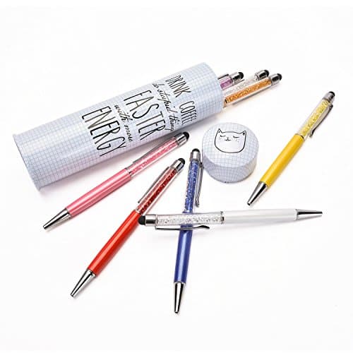 T.DO 8 pcs/pack Bling Bling 2-in-1 Slim Crystal Diamond Stylus pen and Ink Ballpoint Pens With Pencil Case (8 colors )