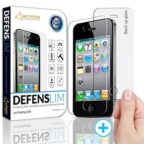 WITKEEN iPhone 4 & 4S Tempered Glass Screen Protector - Premium Shatter Resistant Invisible Shield for iPhone 4 / 4s - Ballistic HD Ultra-Clear Cover - High Definition Glass - Case Compatible - 2-Pack