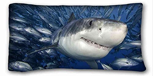 Custom Characteristic ( Animals white shark Fish sea ) Soft Pillow Case Cover 20*36 Inch (One Sides)Zippered Pillowcase suitable for Twin-bed PC-Bluish-18186