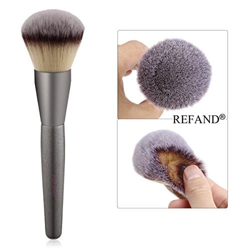 Refand Foundation Makeup Brush Flat Top Kabuki for Face - Perfect For Blending Liquid, Cream or Flawless Powder Cosmetics - Buffing, Stippling, Concealer (Round Brush)
