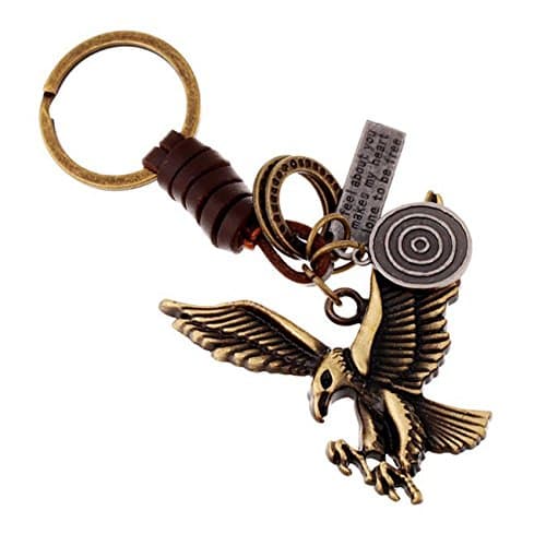 Leather Key Chain Creative Design 3D Carved Flying Eagle Charm Punk DIY Metal Decration Keychain Key Decoration Key Ring Leather Key Chain Gift for Men and Women