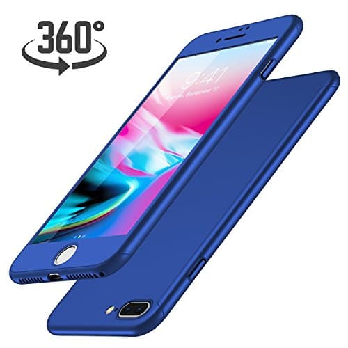 iPhone 6 6s Plus Case with Tempered Glass Screen Protector, iPhone 6 6s Plus Cover 360 Degree Protection Hard PC Ultra Thin Slim Full Body Lightweight iPhone 6 6s Plus Cases and Covers (iPhone 6 6s Plus, Blue)