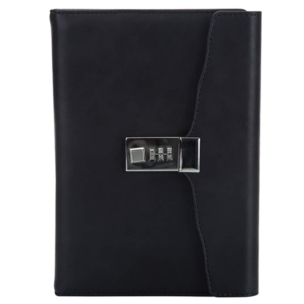 Lirener Vintage Tri-fold PU Leather Password Lock Notebook, A5 Secret Diary Journal Sketchbook Daily Planner Agenda Notepad with Combination Lock Pen Holder and Card Slots, 150x220mm
