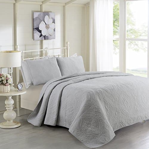 Solid color 3-Piece Quilt Set 100%Cotton, Bedspread Set, Finely Stitched, Coverlet Bed-cover, Washable Durable (King, Gray)