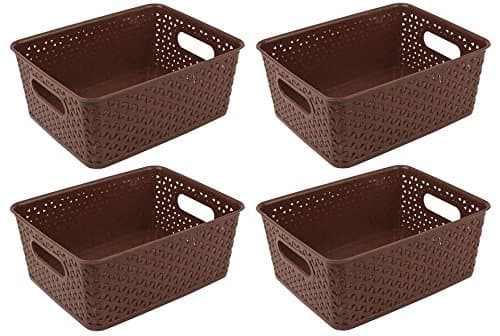 Xllent FAIR FOOD Plastic Storage Basket for Multi Purpose Use (Brown) -Set of 4