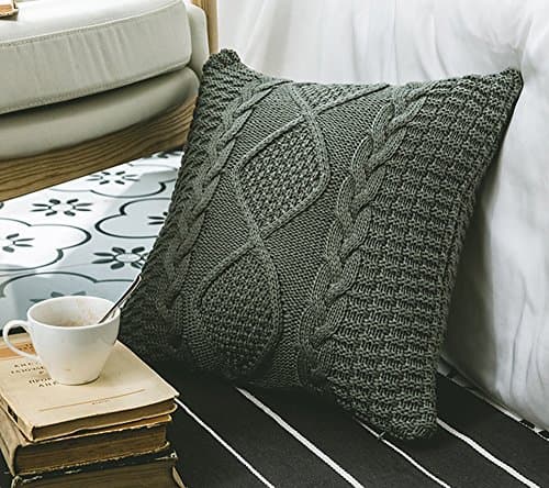 Andaa 18" x 18" Decorative Pillow Covers Double-Cable Knitted Pillow Cover Case For Home Decor Bedroom Car (Grey, Cover Only)