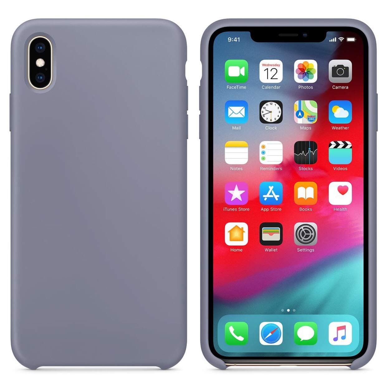 iPhone XS/iPhone X Liquid Silicone Case Ultra Thin Cover Protective Soft Silicone Skin Touch with Inside Suede Cushion Cover Anti Skip Anti Scratching Anti Sweat Case for iPhone XS/X-Lavender Grey
