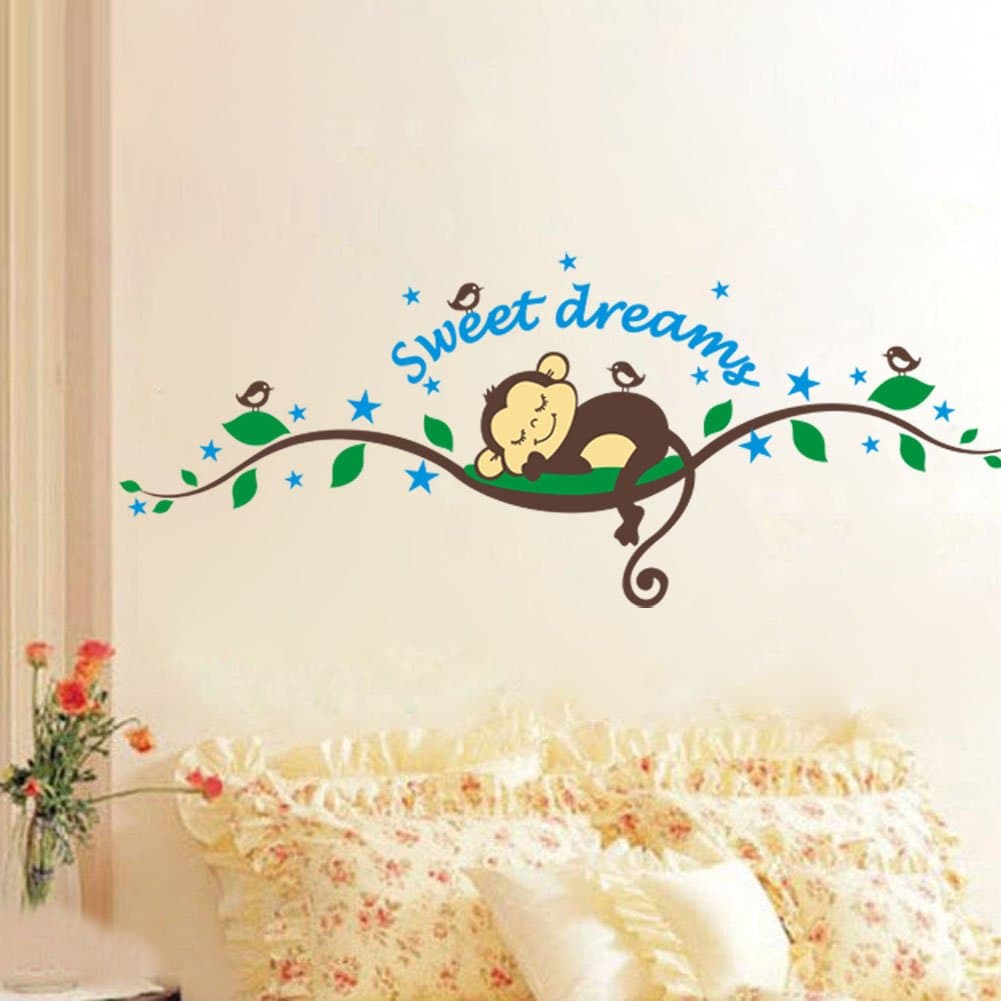 WallStickersDecal Sweet Dream Sleeping Monkey on tree vine wall decal sticker