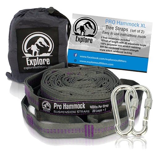 explore outfitters Hammock Tree Straps 2000+ LBS Heavy Duty Ultralight No-Stretch Adjustable Suspension System, XL, Set of 2, Purple