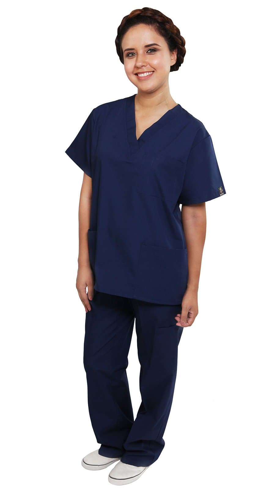 Dress A Med Classic 7 Pocket Basic V-Neck Uniform Scrubs 2 Piece Set Top & Pants