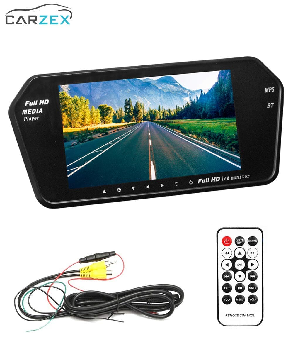 Carzex 7-inch Full HD Touch Screen Bluetooth LCD with 8 LED Night Vision Waterproof Car Rear View Reverse Parking Camera Combo