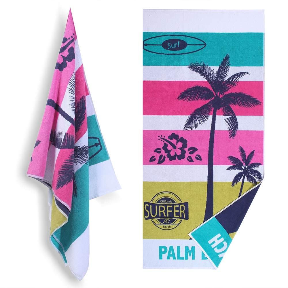 Plush Thick Oversized Beach Towel - Palm Tree Hawaii Flower Combed Cotton 32 x 66 Inch Large Pool Towel, Cabana Swimming Towel (2 Pack)