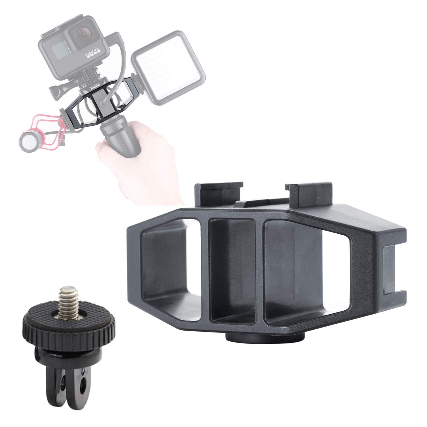 Vlogging Mount Bracket for Osmo Action Gopro Hero 7 6 5 Sjcam EKEN and Yi 4K Action Camera, Action Camera Bracket Tripod Adapter with 1/4" Screw Cold Shoe Mount for Light Stand Mic