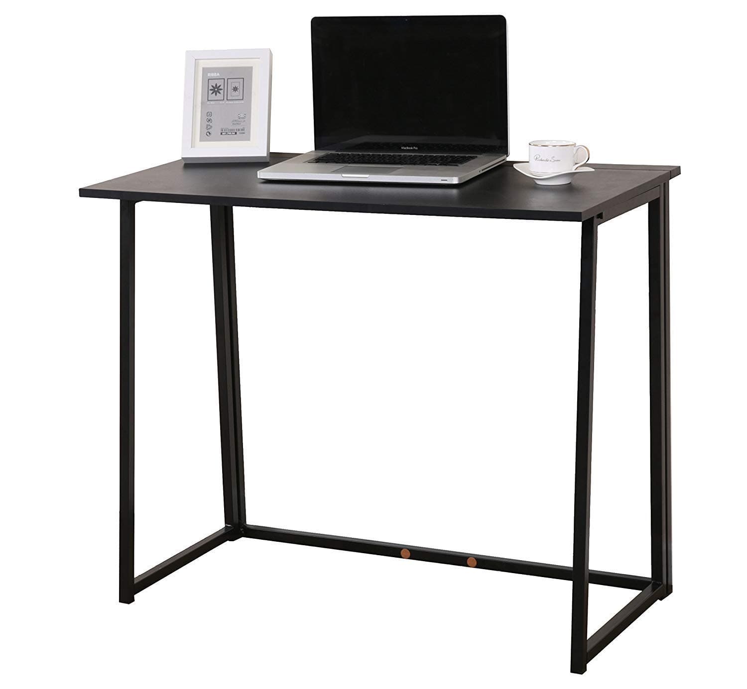 Huisenuk I Shape Utility Black Office Computer Desk Table Small for Corner Simple Home Study Desk for Student Study Writing Desk Table on Workstation Dorm (Folding Table Black)