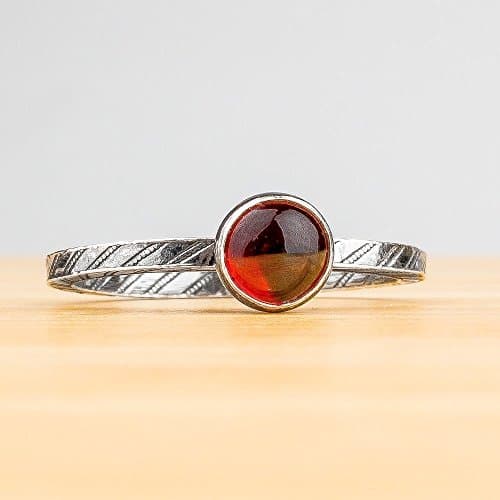 Size 7 Red Garnet Gemstone Pin Stripe Solitaire Ring in Sterling Silver - January Birthstone
