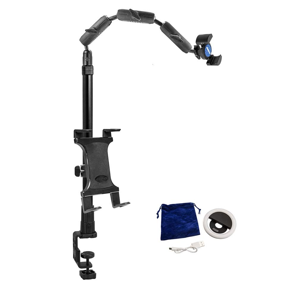 ARKON Mounts Remarkable Creator Pro+Plus Clamp Mount Content Creators & Hobbyists Phone Holder for Filming Secondary Tablet Holder LED Light Solid Clamp Fits Pad, iPhone, and More