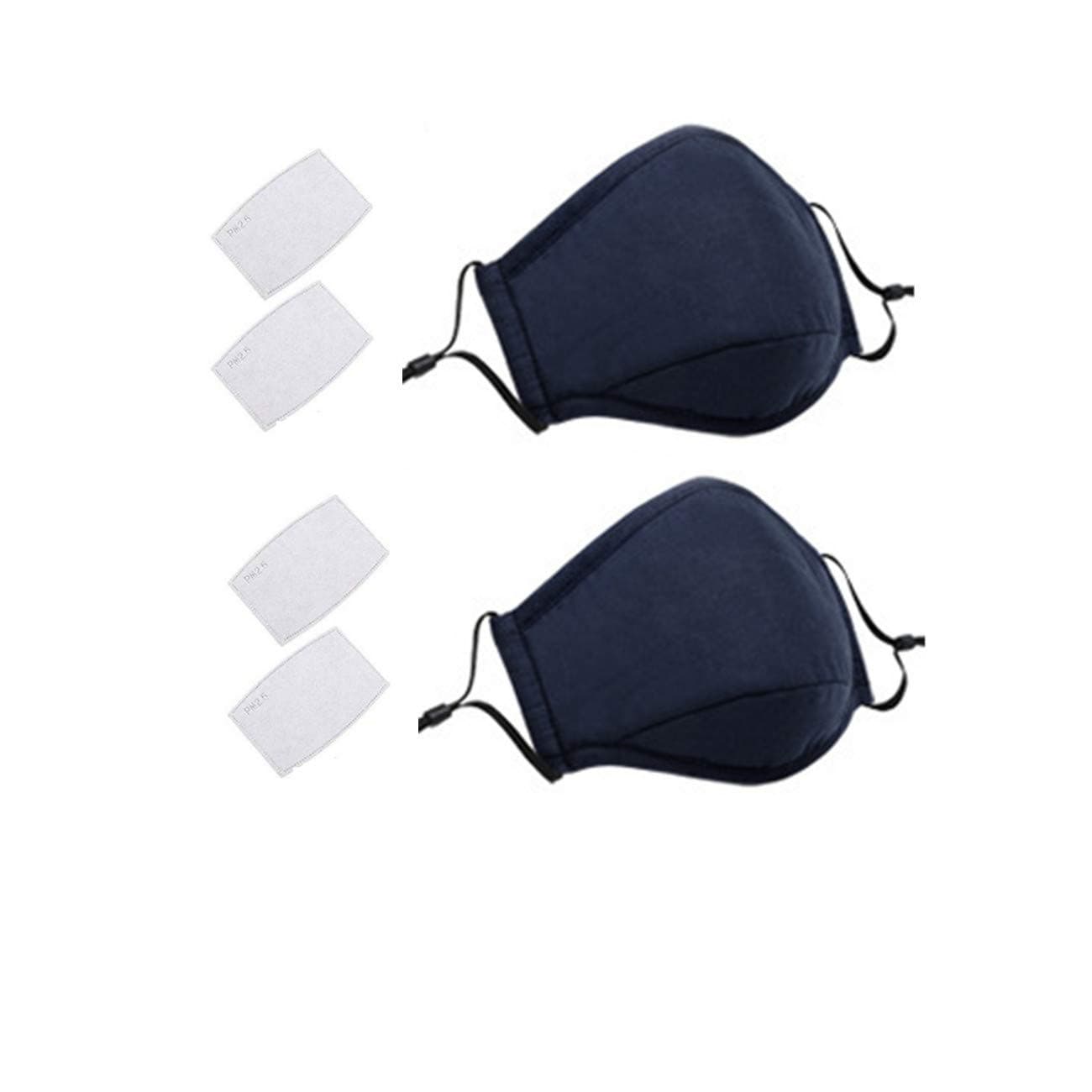 2 Pack Face Covers with 4 Air Filter Cotton Sheet Washable Reusable Face Protector with Adjustable Straps-Navy