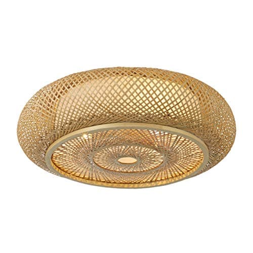 RUNNUPVintage Ceiling Lighting Fixtures Drum Shape Flush Mount Ceiling Light Creative Decoration Art Bamboo Light Handmade Industrial Lighting for Living Room, Bedroom, Balcony 15.75inch