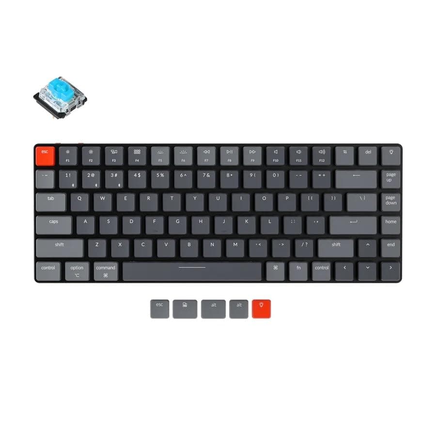 Keychron K3 Version 2, 84 Keys Ultra-Slim Wireless/Wired Mechanical Keyboard with White LED Backlit, Low-Profile Gateron Mechanical Blue Switch Compatible with Mac Windows