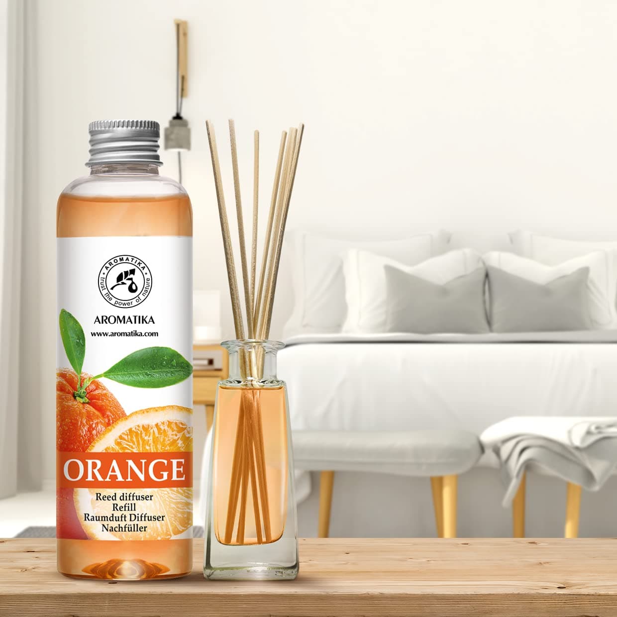 Orange Reed Diffuser Refill 200ml - Room Fragrance Diffuser w/Natural Essential Orange Oil - Best for Aromatherapy - Spa - Home - Kitchen - Bath - Office - Fintess - Club - Restaurant - Boutique
