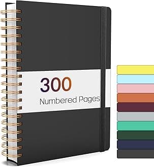 Forvencer Lined Spiral Journal Notebook with 300 Numbered Pages, A4 Thick Journals for Writing with 100GSM Paper, Hardcover Notebooks with Contents for Work, School, Women, Men, Black