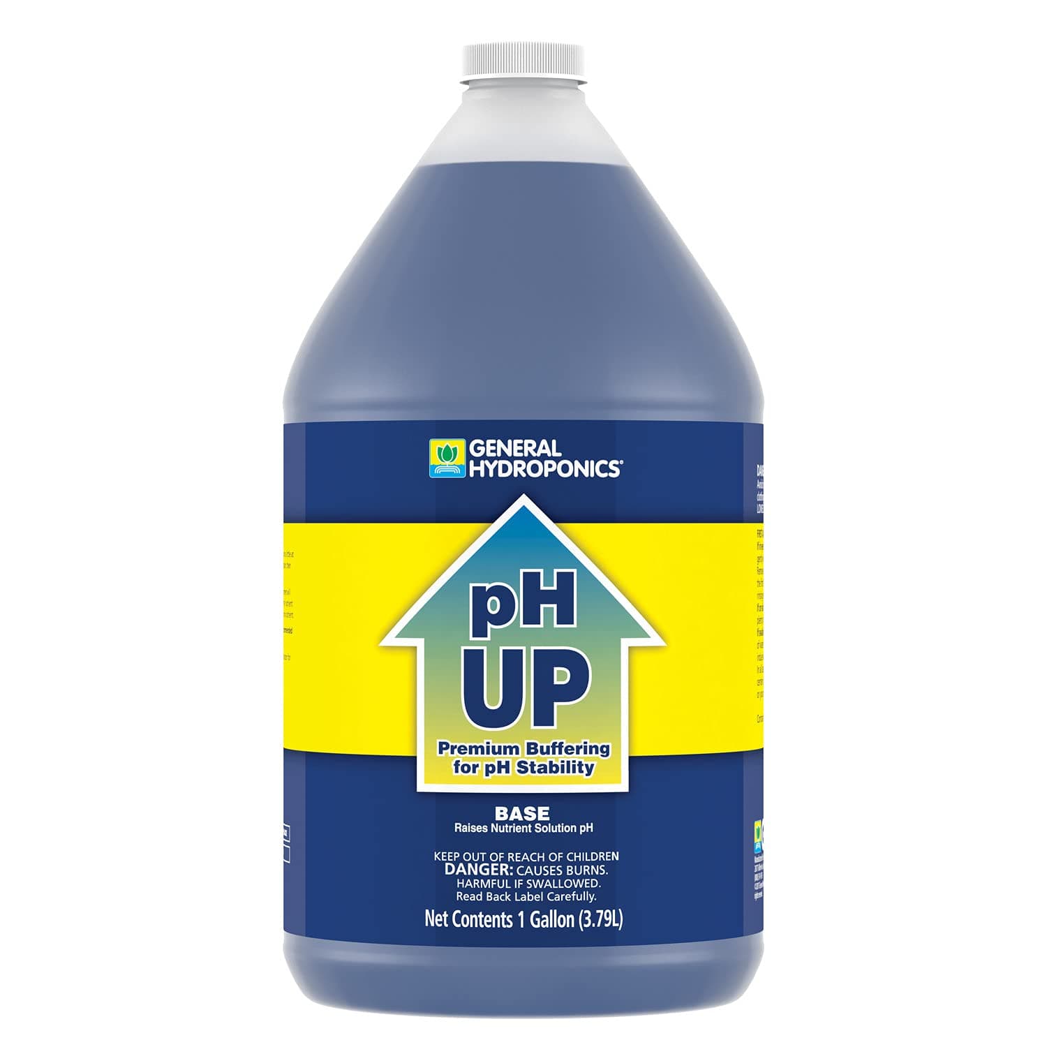 General Hydroponics HGC722095 pH Up Liquid Premium Buffering for Stability, 1 Gallon, Blue