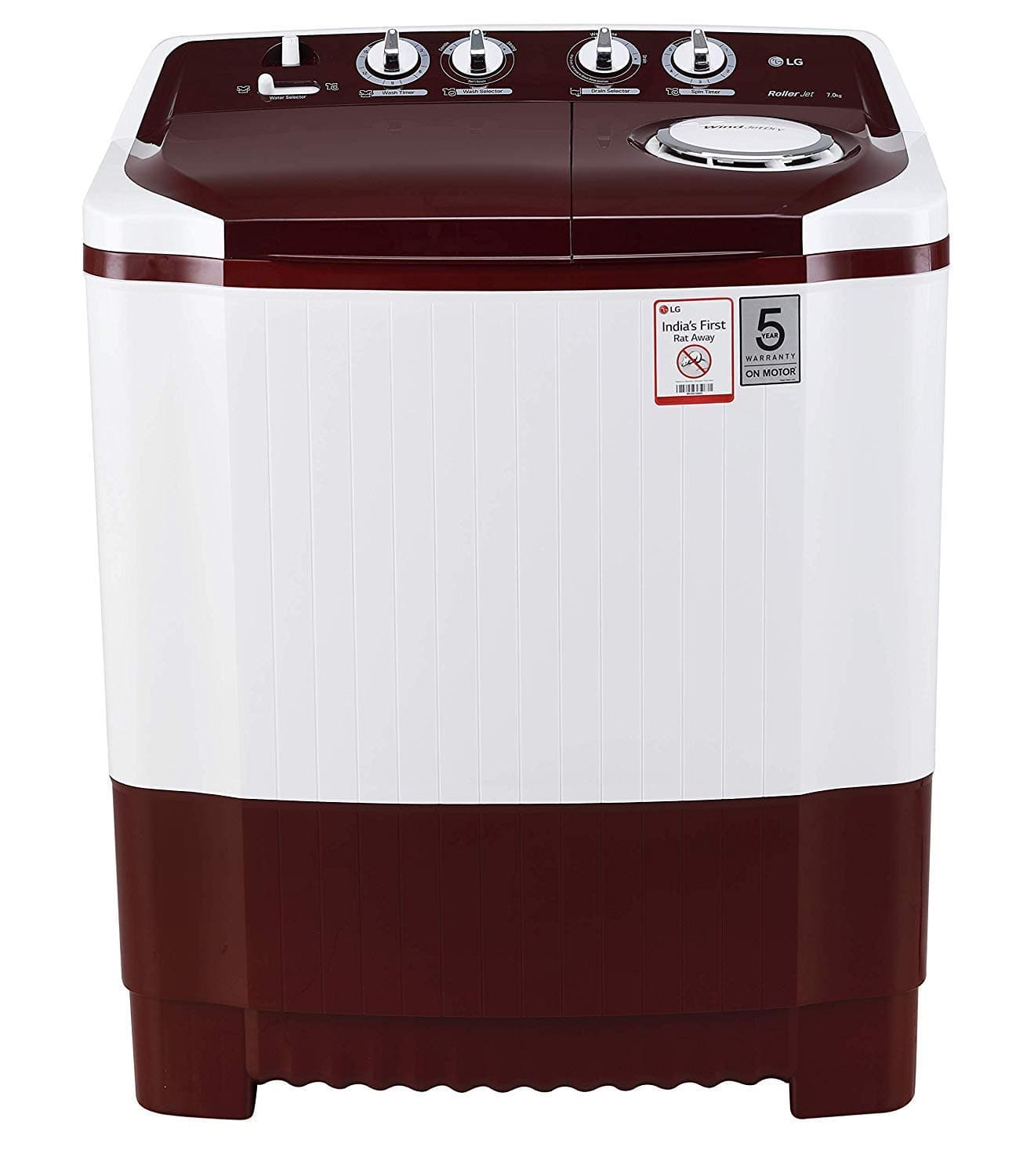 LG 7 kg Semi-Automatic Top Loading Washing Machine Appliance (P7010RRAA, Burgundy)
