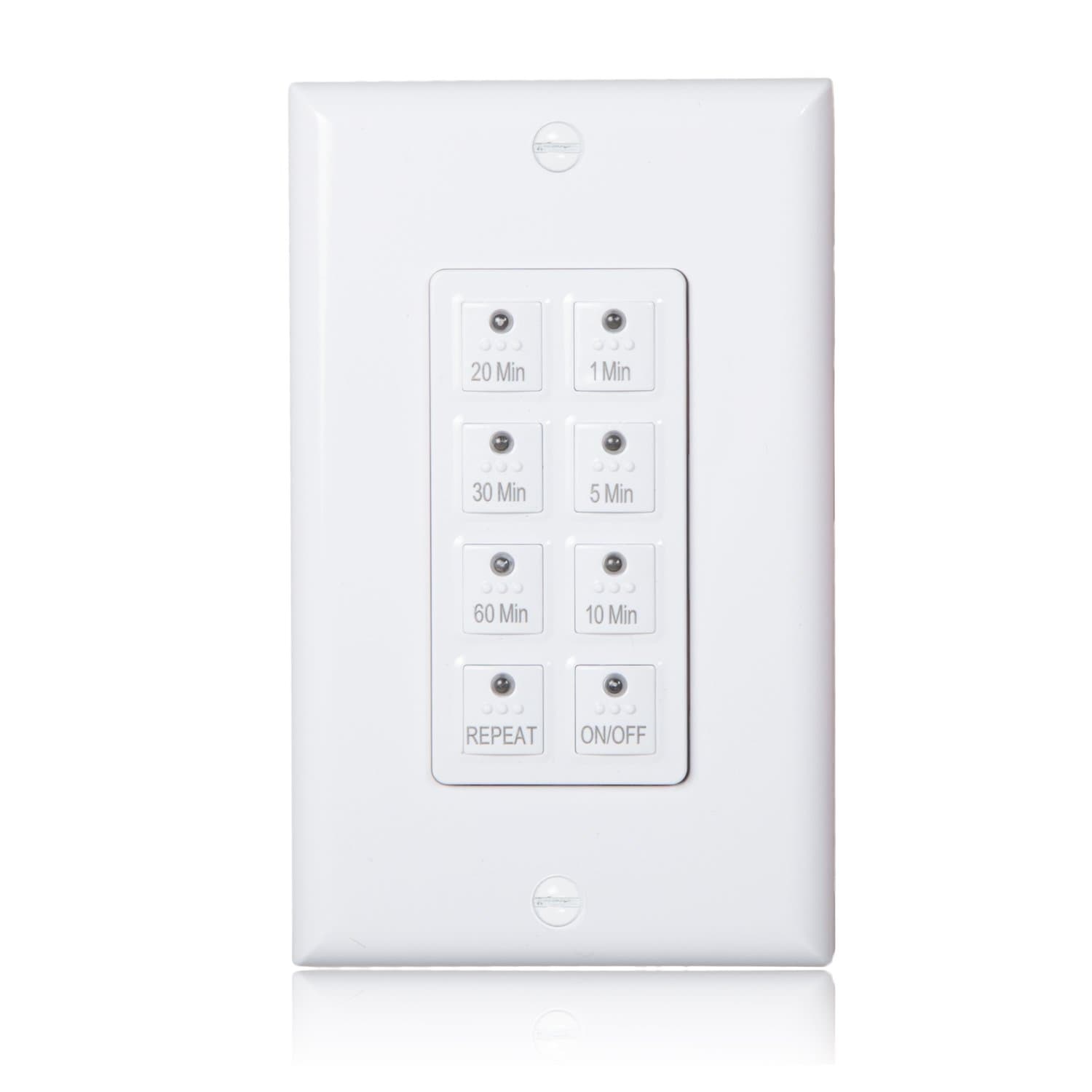 Maxxima 1875 Watt 8 Button Countdown Timer Switch Maximum 60 Minutes Delay, 1/2 HP Perfect for Bathroom Exhaust Fans, Wall Plate included, with Repeat Button