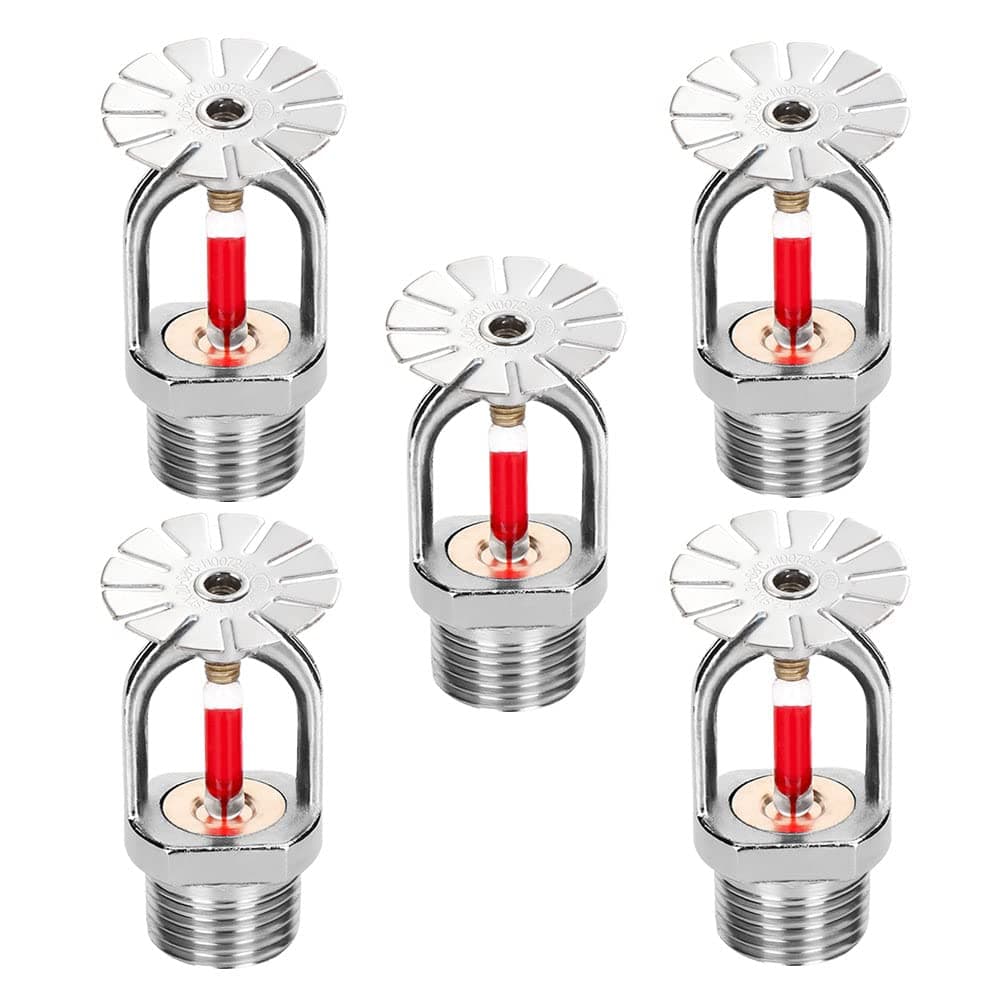 5pc Fire Sprinkler Head 3/4 Inch Pendent Type 155 Degree Quick Response Water Spray Down 68℃ Brass Fire Sprinkler Heads 3/4 NPT Thread for Home Commerical Residential (Pendent Sprinkler
