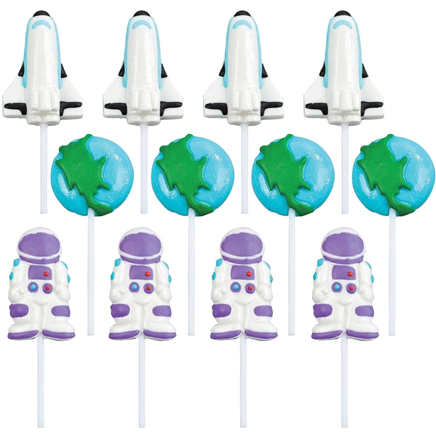 Outer Space Themed Lollipops, (12) Individually Wrapped Candy Suckers - Space Theme Birthday Favors for Kids, Goodie Bags, Edible Cake and Cupcake Topper - Candy Buffet and Decor,