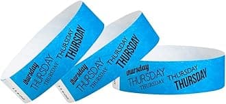 Wristco 500 Thursday Neon Blue Tyvek Wristbands for Events - ¾” x 10” - Waterproof Recyclable Comfortable Tear Resistant Paper Bracelets Wrist Bands for Concerts Festivals Admission Party