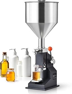 VEVOR Manual Paste Liquid Filling Machine, 5-50ml Bottle Filler, Adjustable Bottle Filling Machine, Stainless Steel Liquid Filler with Hopper for Milk Water Juice Shampoo Honey