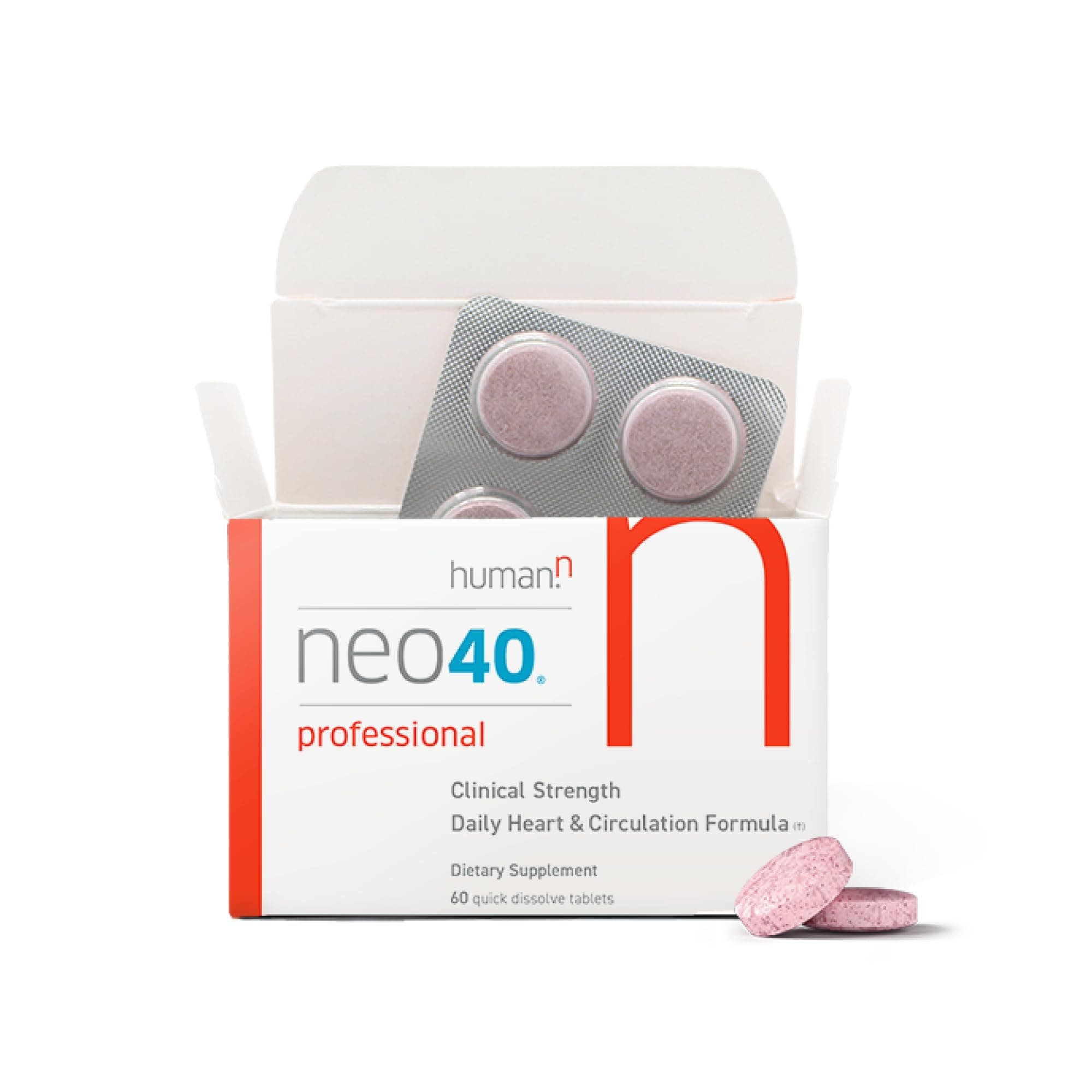 Neo40 Professional - Daily Heart & Circulation Support - Methylfolate, Beet Root Powder, Hawthorn Berry, L-citrulline - 60 Dissolvable Tablets