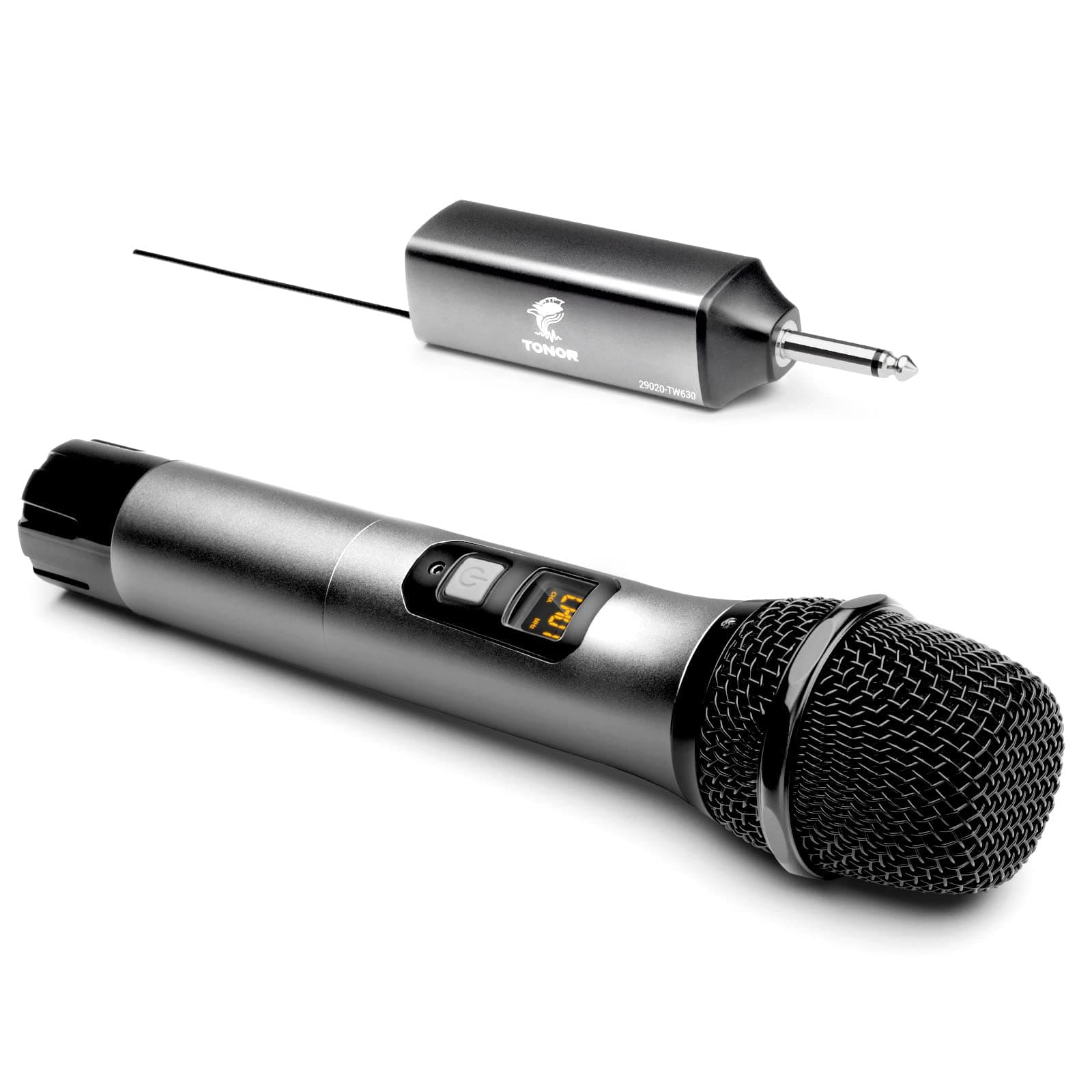 Wireless Microphone, UHF Metal Handheld Microphone System with Rechargeable Receiver, 1/4" Output for Amplifier, PA System, Karaoke Machine, 60m (TW620), Silver
