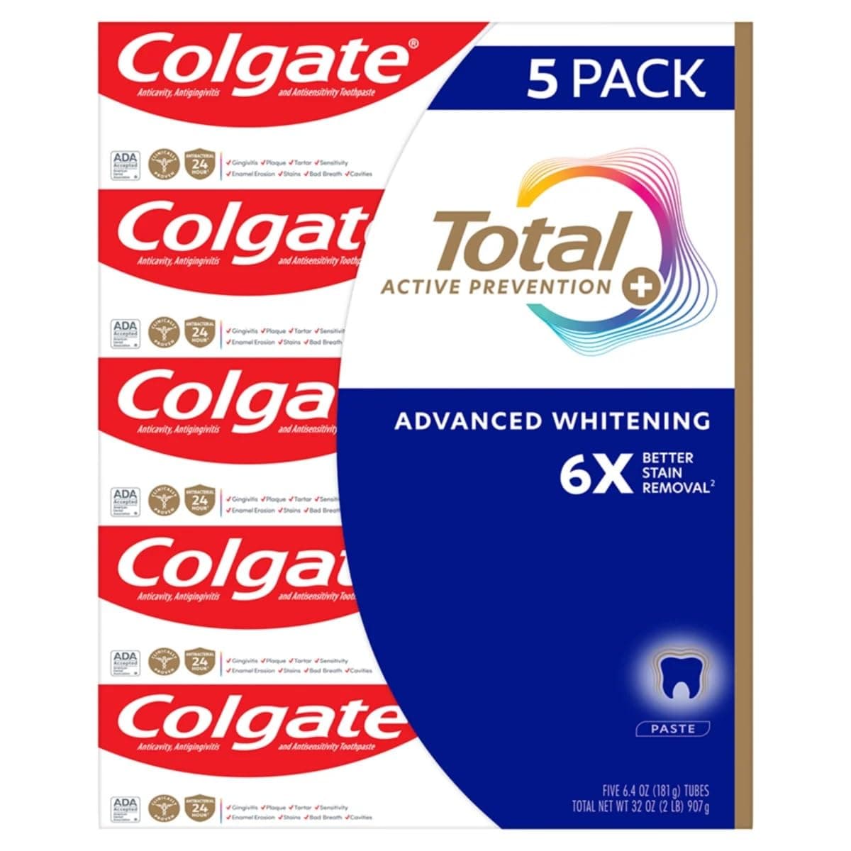 Total SF Advanced Whitening Toothpaste, 6.4 Ounce (Pack of 5)