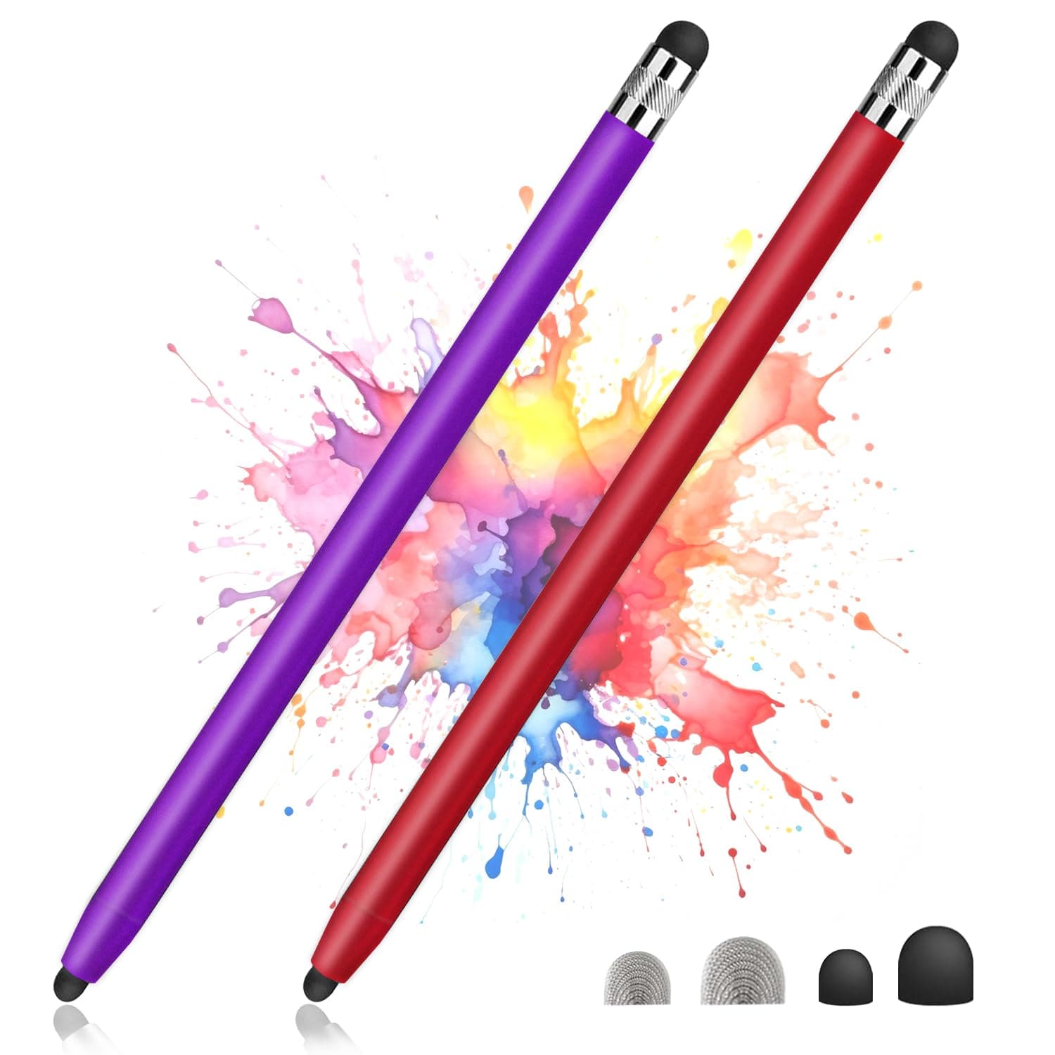 2 Pack Stylus Pen for Touch Screen, High Precision and Sensitivity, Stylus Pen for iPhone/iPad/Tablet Android/Microsoft Surface All Universal Touch Screens Devices with 4 Rubber Tips (Red/Purple)