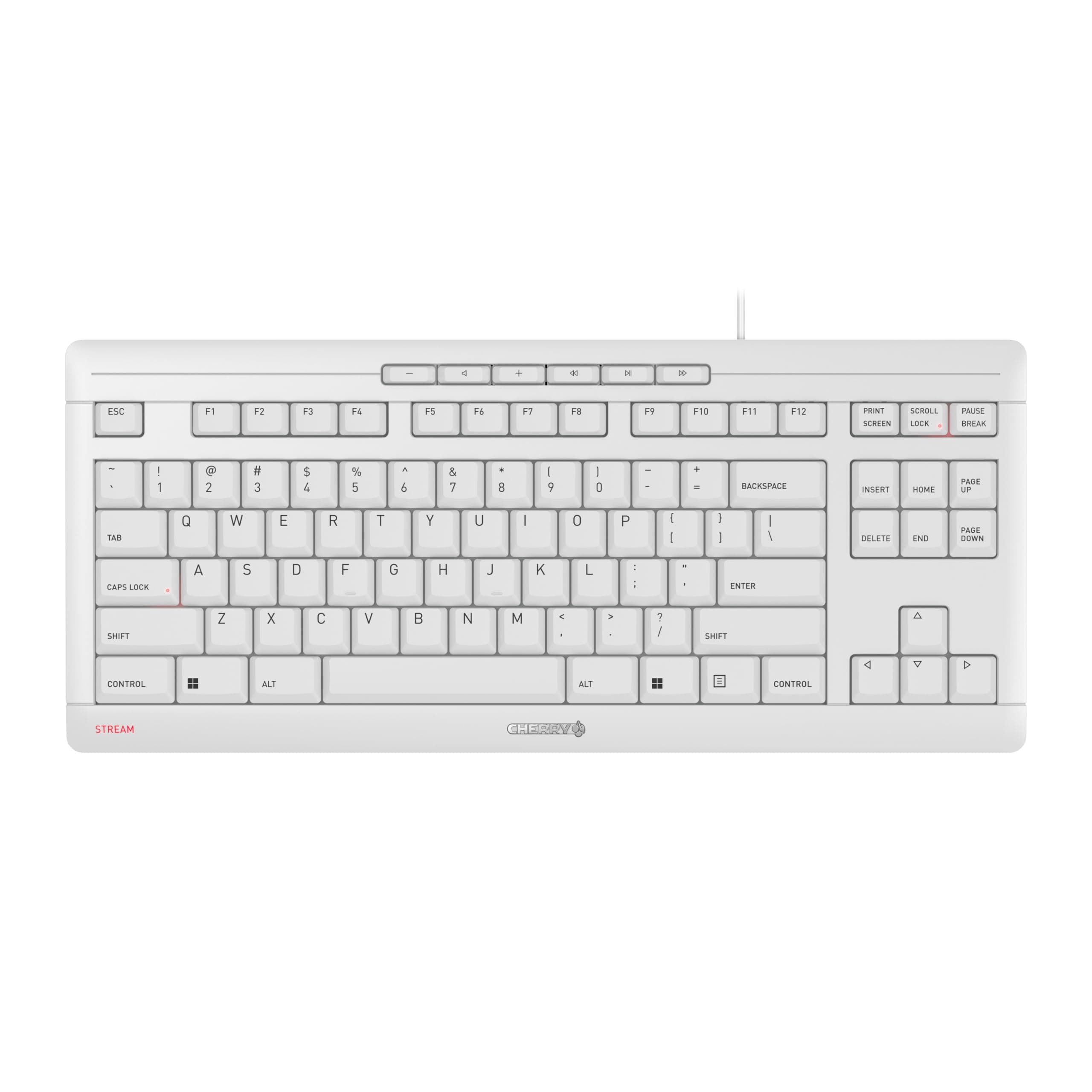 Cherry Stream Keyboard TKL, Wired Keyboard Without Number Pad, Whisper Quiet Keys, Unique Typing Feel, Slim Design, SX Scissor Switches, QWERTY, White-Gray