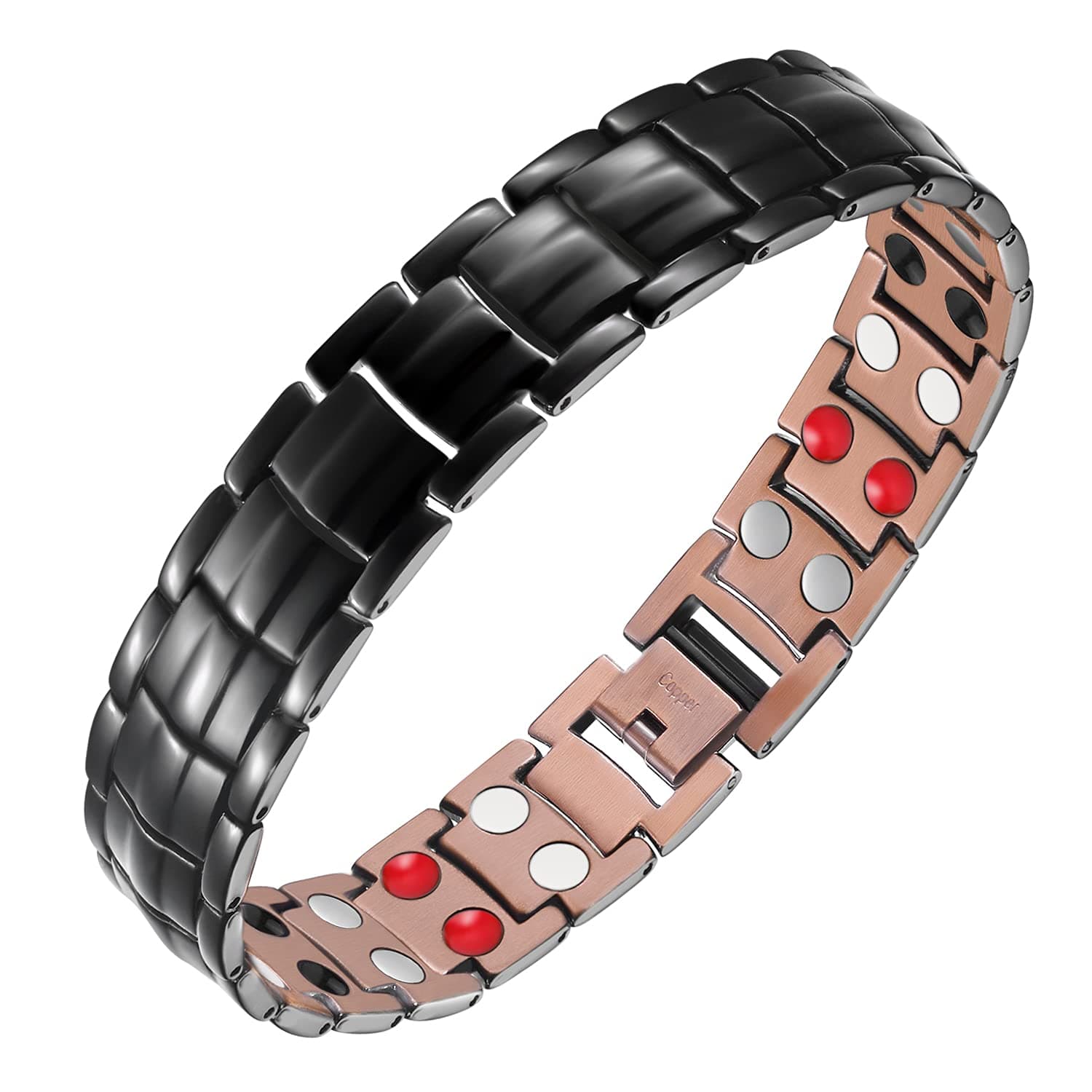 Copper Bracelet for Men 4 Elements Magnetic Bracelets Elegant 99.99% Solid Copper Jewelry with Magnets (Black)