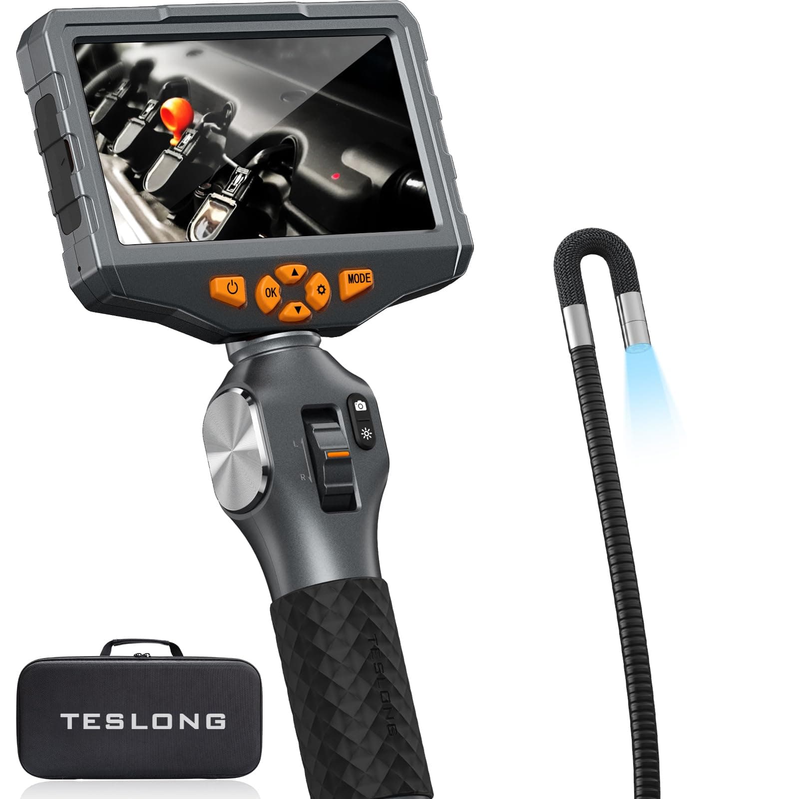 Teslong Two-Way Articulating Borescope with Light, 5-inch IPS Endoscope Inspection Camera with Articulation Head, Automotive Mechanics Fiber Optic Scope-0.33inch