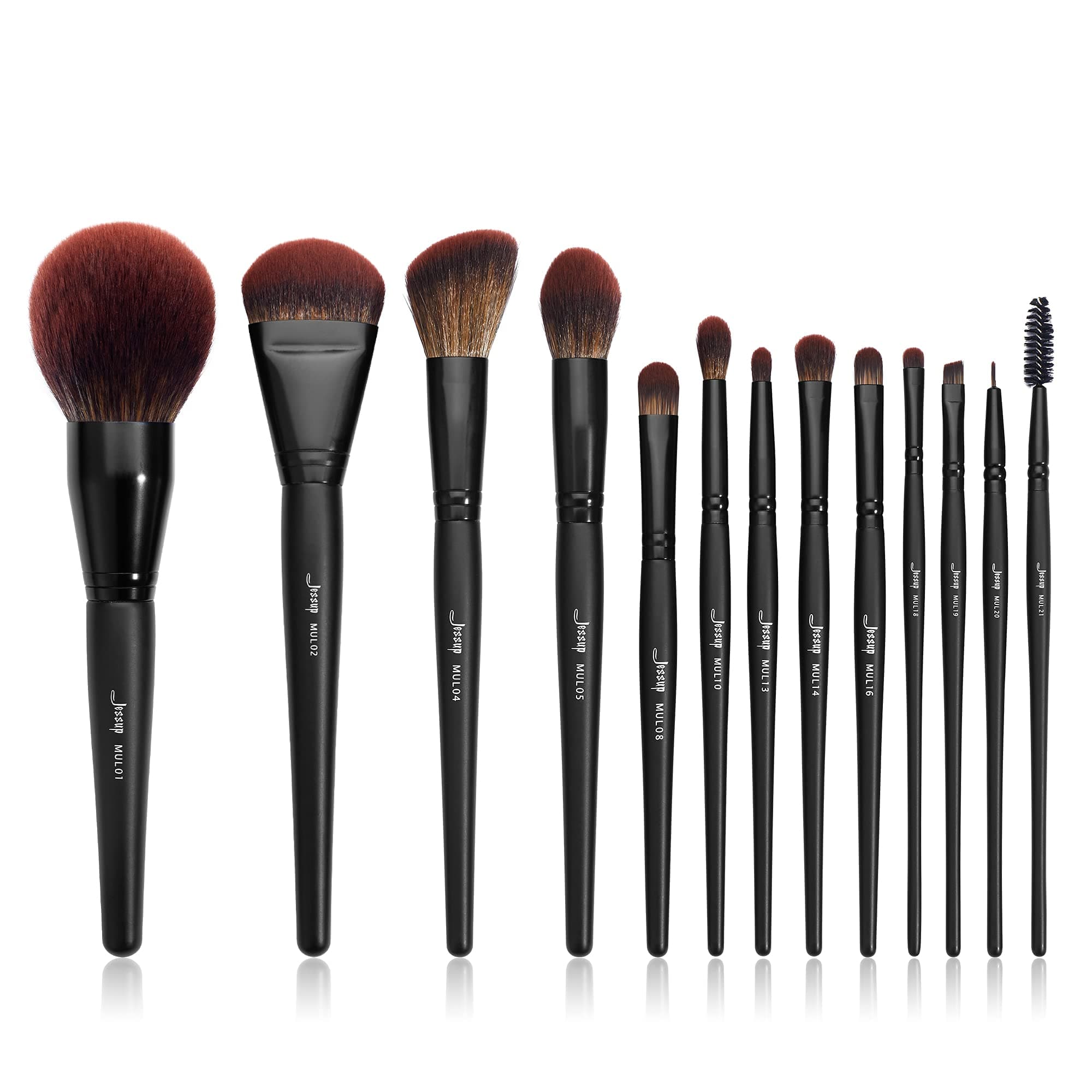 Full Makeup Brushes Set 13pcs, Professional Vegan Foundation Powder Contour Blush Highlight Eyeshadow Blending Concealer Spoolie EyeLiner Brush, Phantom Black T300