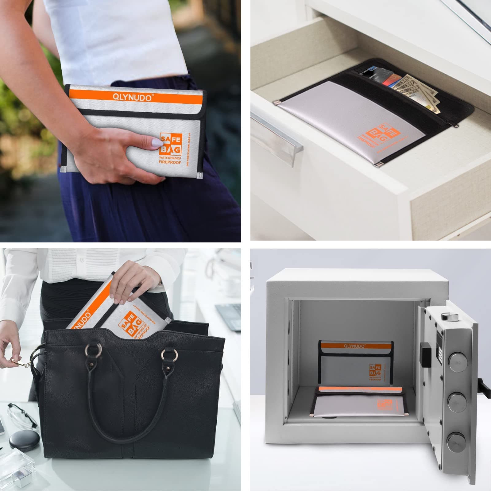 Small Fireproof Money Envelopes for Cash & Documents (8x5", Inside/External Size), 2-Pack Fireproof Money Bag with Waterproof Zipper, Large and Small Fireproof Pouch Set (Basic, Small+big Grey)