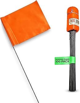 ACE Supply Orange Marking Flags 100 Pack,4x5-Inch Flag on 15-Inch Steel Wire,Yard Flags, Marker Flags for Lawn, Irrigation Flags, Sprinkler Flags, Compatible with Invisible Fence Flags