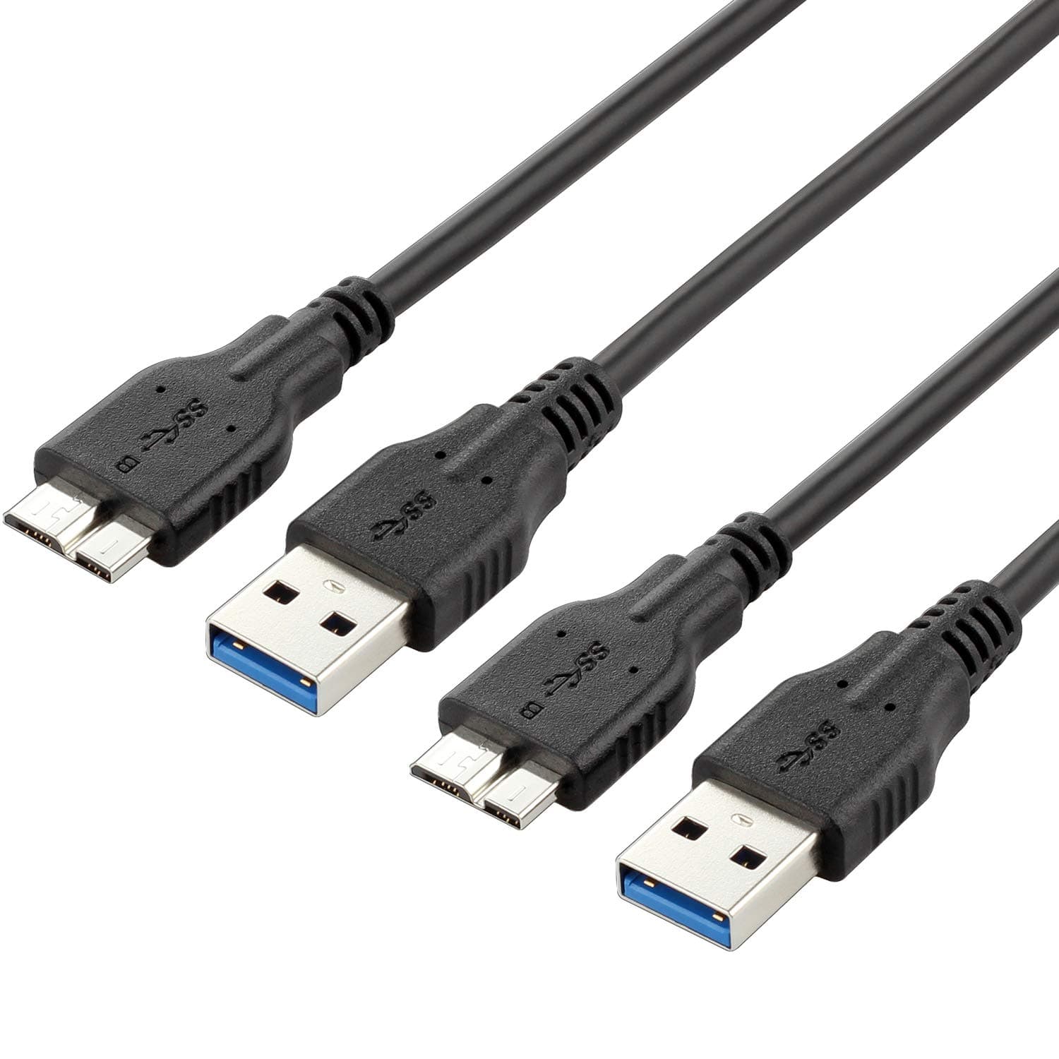 Warmstor2 Pack Micro USB 3.0 Cable 6.6ft, USB 3.0 Type A Male to Micro B Cord, USB Type C to Micro B Cable Nylon Braided for Camera, Hard Drive