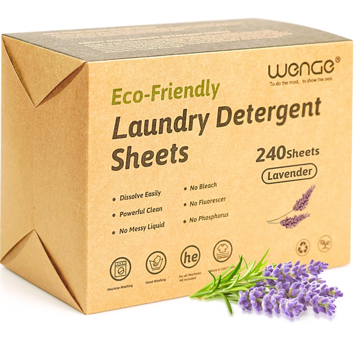 Wenge Laundry Detergent Sheets 240 Sheets Eco-friendly,Travel Laundry Detergent Sheet, Plastic-Free Hypoallergenic Liquidless Washer Sheets for Home Dorm Travel Camping (Lavender Scent)